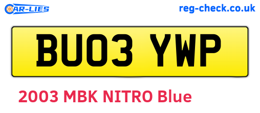 BU03YWP are the vehicle registration plates.
