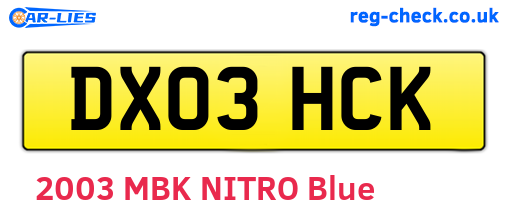 DX03HCK are the vehicle registration plates.