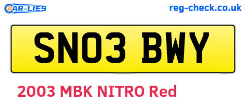 SN03BWY are the vehicle registration plates.