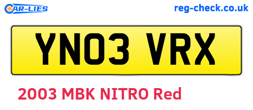 YN03VRX are the vehicle registration plates.