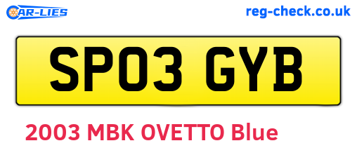 SP03GYB are the vehicle registration plates.