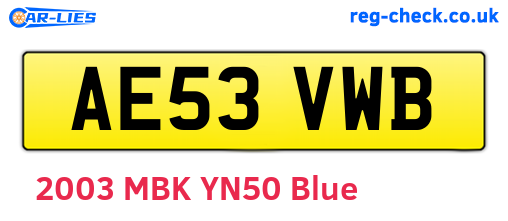 AE53VWB are the vehicle registration plates.