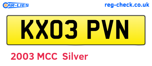 KX03PVN are the vehicle registration plates.
