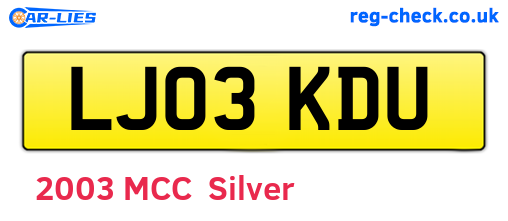 LJ03KDU are the vehicle registration plates.