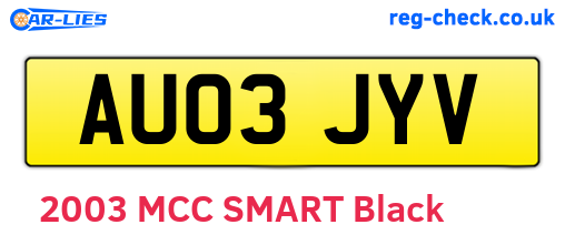 AU03JYV are the vehicle registration plates.