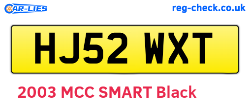 HJ52WXT are the vehicle registration plates.