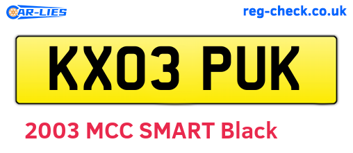 KX03PUK are the vehicle registration plates.