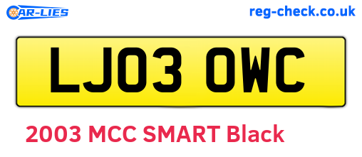 LJ03OWC are the vehicle registration plates.
