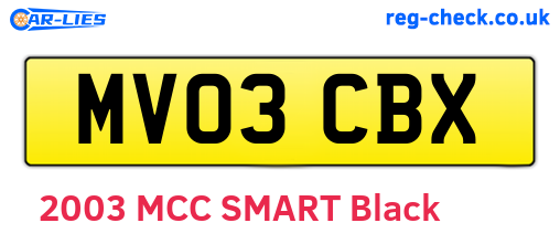 MV03CBX are the vehicle registration plates.