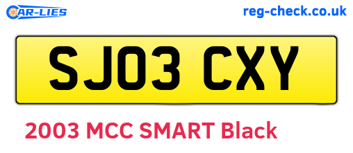SJ03CXY are the vehicle registration plates.