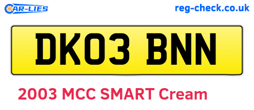 DK03BNN are the vehicle registration plates.