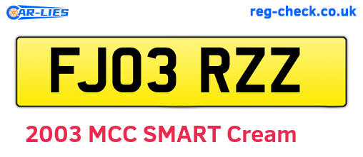 FJ03RZZ are the vehicle registration plates.