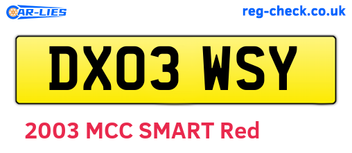DX03WSY are the vehicle registration plates.