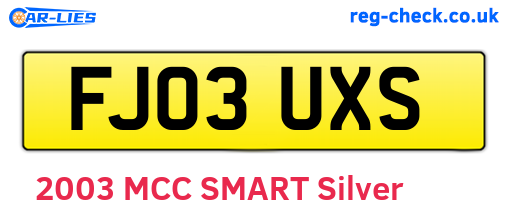 FJ03UXS are the vehicle registration plates.