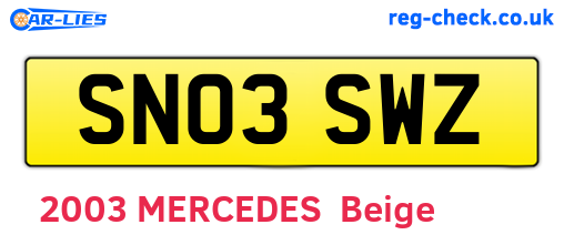 SN03SWZ are the vehicle registration plates.