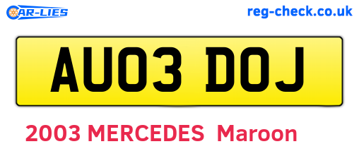 AU03DOJ are the vehicle registration plates.