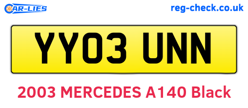 YY03UNN are the vehicle registration plates.