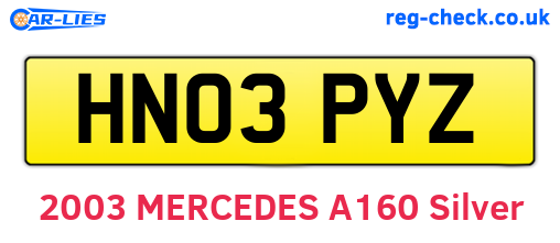 HN03PYZ are the vehicle registration plates.
