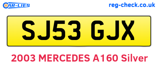 SJ53GJX are the vehicle registration plates.