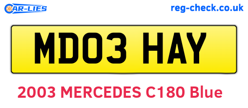 MD03HAY are the vehicle registration plates.