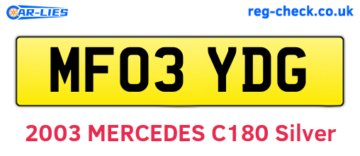 MF03YDG are the vehicle registration plates.