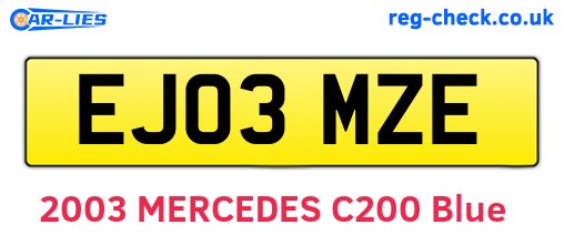 EJ03MZE are the vehicle registration plates.
