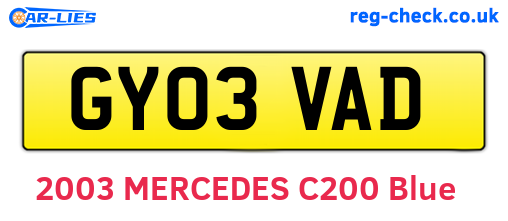 GY03VAD are the vehicle registration plates.
