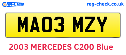 MA03MZY are the vehicle registration plates.