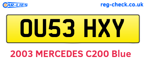 OU53HXY are the vehicle registration plates.
