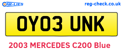 OY03UNK are the vehicle registration plates.