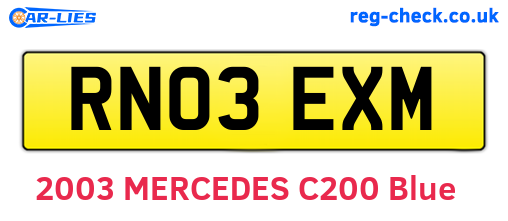 RN03EXM are the vehicle registration plates.
