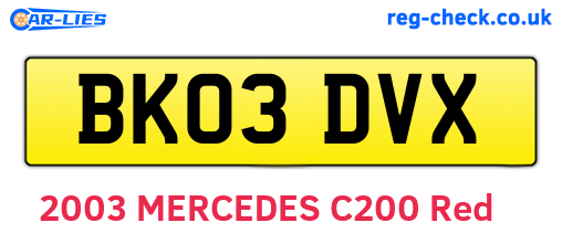 BK03DVX are the vehicle registration plates.