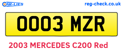 OO03MZR are the vehicle registration plates.