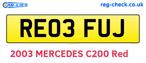 RE03FUJ are the vehicle registration plates.