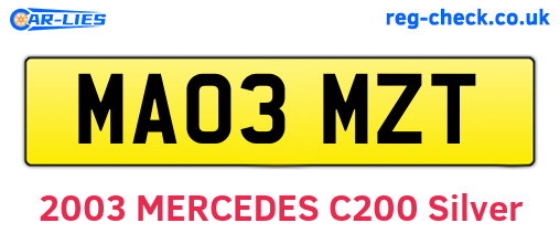 MA03MZT are the vehicle registration plates.