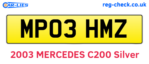 MP03HMZ are the vehicle registration plates.