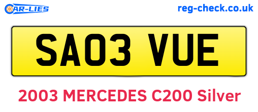 SA03VUE are the vehicle registration plates.