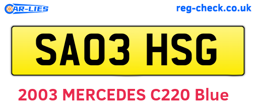 SA03HSG are the vehicle registration plates.