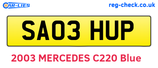SA03HUP are the vehicle registration plates.
