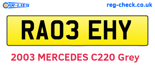 RA03EHY are the vehicle registration plates.