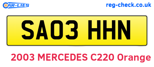SA03HHN are the vehicle registration plates.
