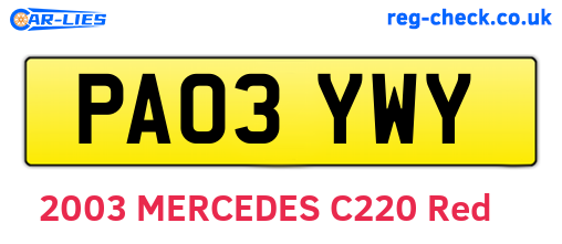 PA03YWY are the vehicle registration plates.