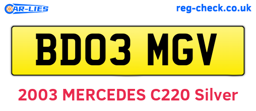 BD03MGV are the vehicle registration plates.