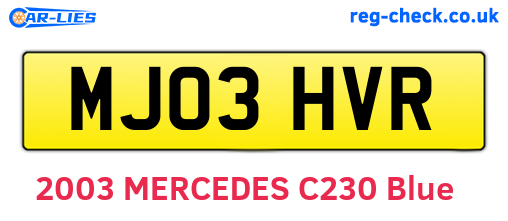 MJ03HVR are the vehicle registration plates.