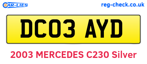 DC03AYD are the vehicle registration plates.