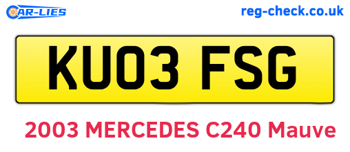 KU03FSG are the vehicle registration plates.