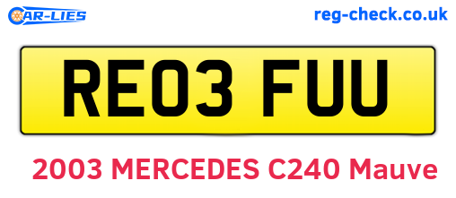 RE03FUU are the vehicle registration plates.