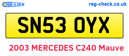 SN53OYX are the vehicle registration plates.