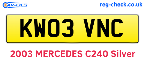 KW03VNC are the vehicle registration plates.