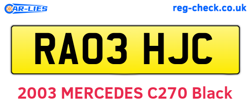 RA03HJC are the vehicle registration plates.